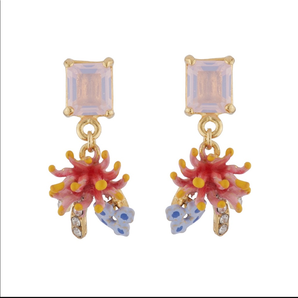 SEA ANEMONE, BLUE BUDS AND RHINESTONES EARRINGS